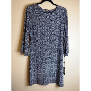 Tommy Hilfiger Womens 8 Navy White Medallion Print Dress NWT $99 Retro Boho 80s